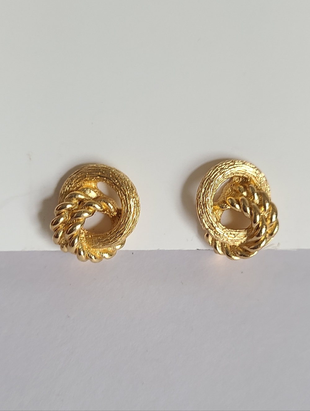 Vintage Christian Dior Luxury Gold Double Circle Rope Knot Chunky Stud Earrings